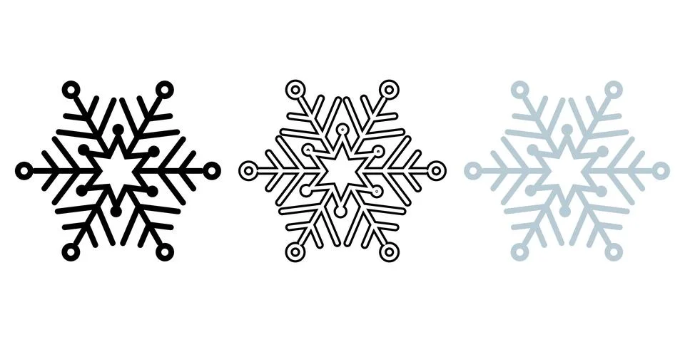 Minimalist Snowflake Icon Set with Solid and Outline Style Stock Illustration