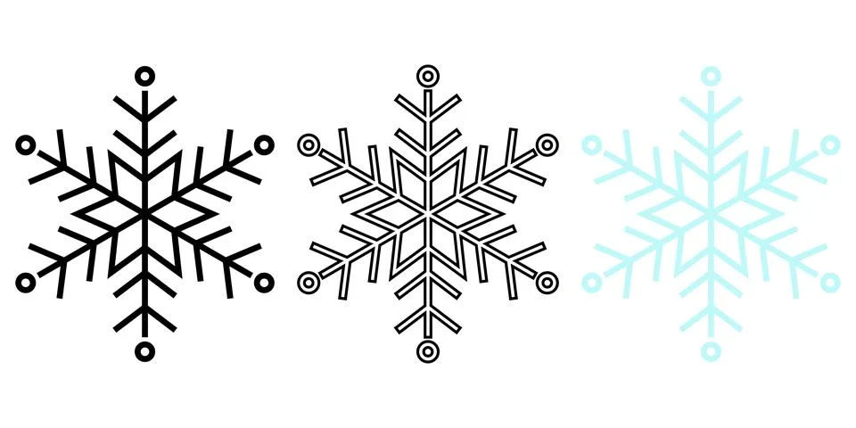 Minimalist Snowflake Icon Set with Solid and Outline Style Stock Illustration