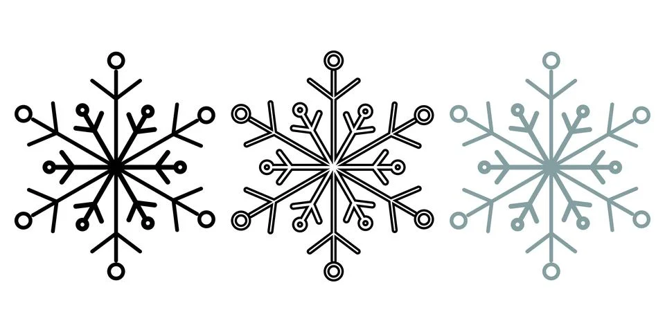 Minimalist Snowflake Icon Set with Solid and Outline Style Stock Illustration