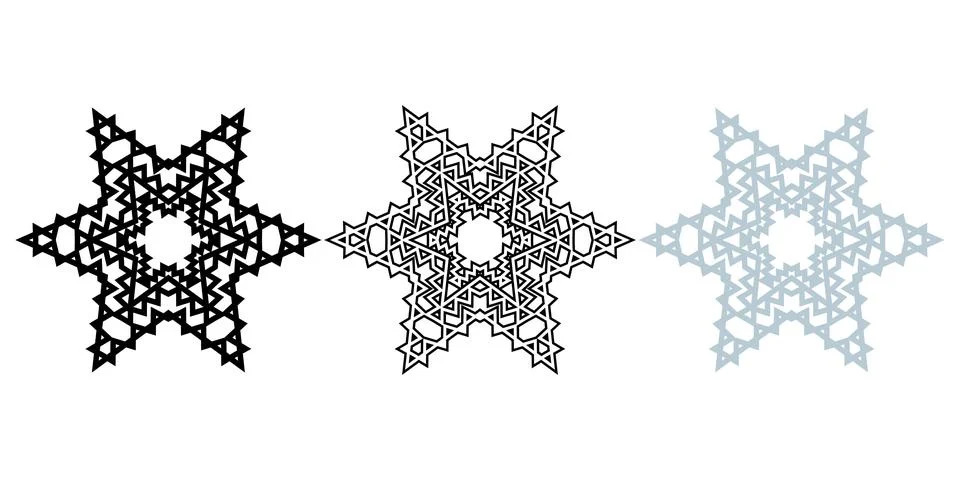 Minimalist Snowflake Icon Set with Solid and Outline Style Stock Illustration