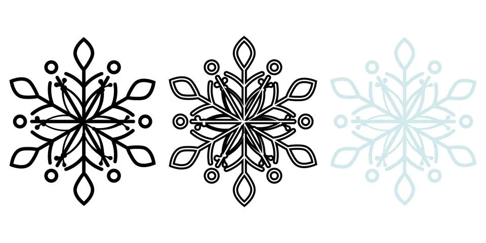 Minimalist Snowflake Icon Set with Solid and Outline Style Stock Illustration