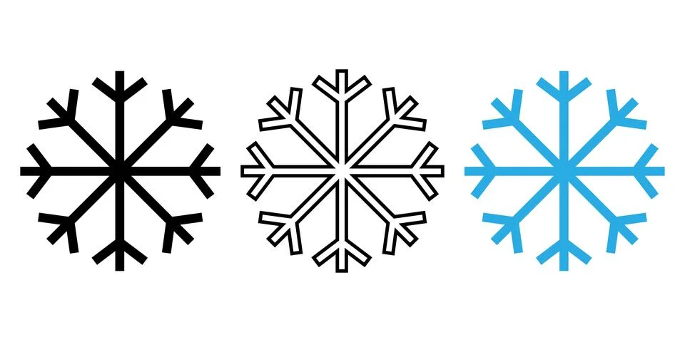 Minimalist Snowflake Icon Set with Solid and Outline Style Stock Illustration