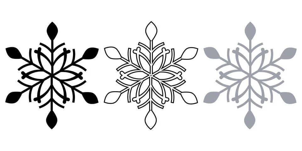 Minimalist Snowflake Icon Set with Solid and Outline Style Stock Illustration