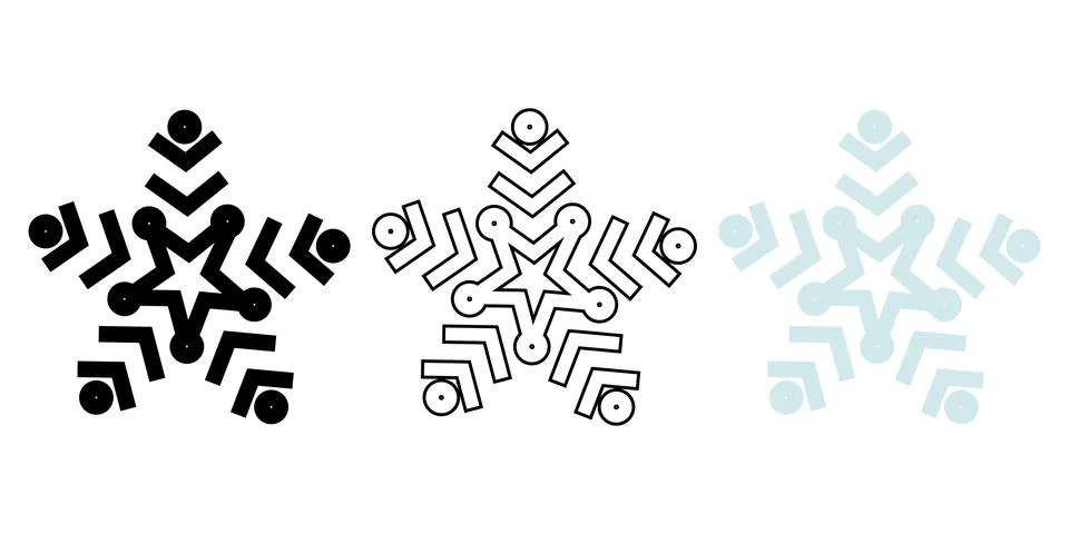 Minimalist Snowflake Icon Set with Solid and Outline Style Stock Illustration