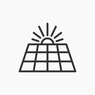 Minimalist Solar Panel with Rising Sun Renewable Energy Icon Design Stock Illustration