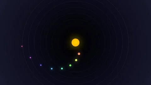A minimalist solar system model with a central sun and rainbow planet orbit Stock Footage 335145966