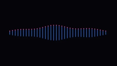 Minimalist sound wave visualization with blue bars and glowing pink dots Видео 338309977