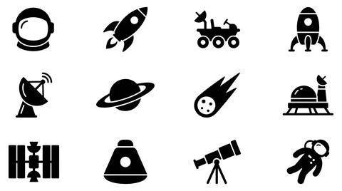 Minimalist space exploration icon collection with graphic collection displays Stock Illustration