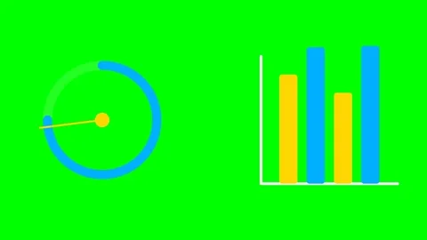 Minimalist speedometer and bar chart icons for data performance visualization Stock Footage 340903251