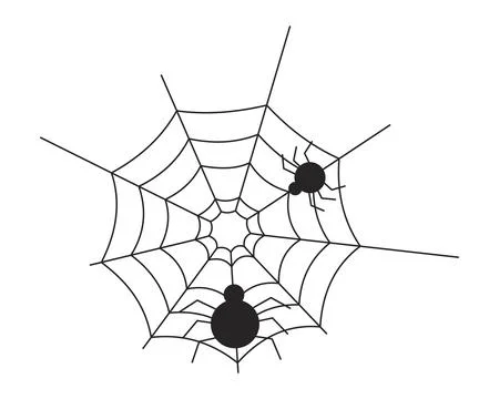 Minimalist spiders on web 2D black filled object 스톡 일러스트
