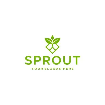 Minimalist SPROUT leaves leaf plants logo design Stock Illustration
