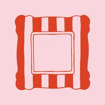 Minimalist square frame with bold red and pink vertical stripes in hand drawn Stock Illustration