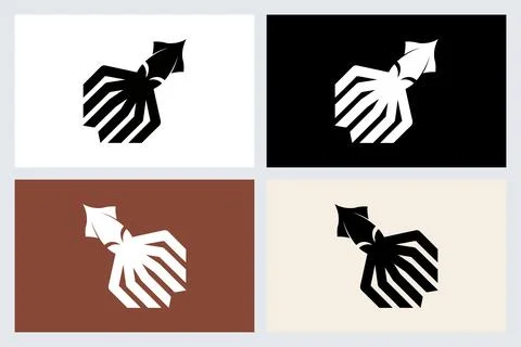 Minimalist Squid Logo Icon Set Vector Design Stock Illustration