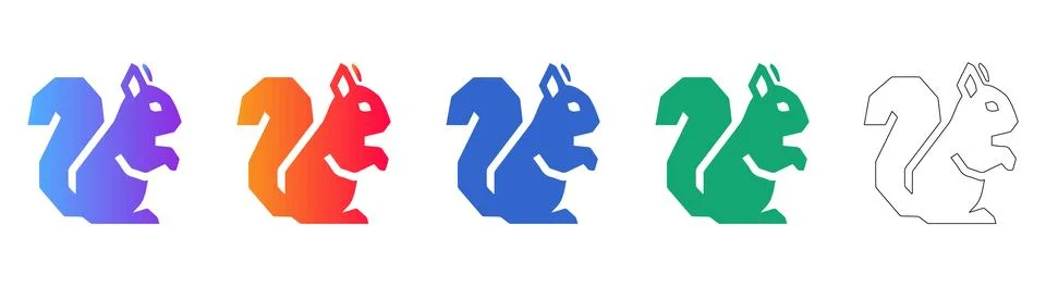 Minimalist Squirrel Icon Set in Multiple Colors 库存插图