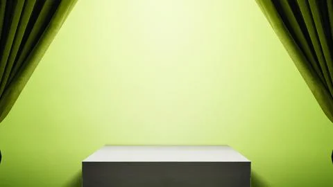 Minimalist stage display interior with a podium and fabric curtain in a gre.. Stock Illustration