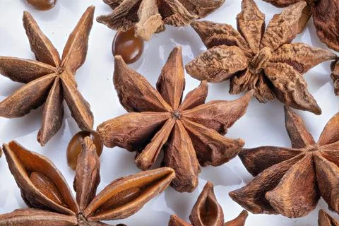 Minimalist star anise setup with subtle lighting and textures, Clean and simp Stock Photos