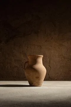 Minimalist still life with empty ceramic vase. Wabi sabi interior decoration  Stock Photos