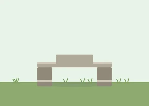 Minimalist stone bench with simple geometric structure, clean flat design on Stock-Illustration