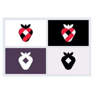 Minimalist Strawberry Fruit Logo Icon Design Set Stock Illustration
