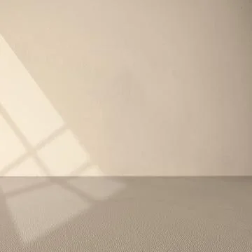 Minimalist studio background with beige textured wall, floor, and soft wind.. Stock Photos