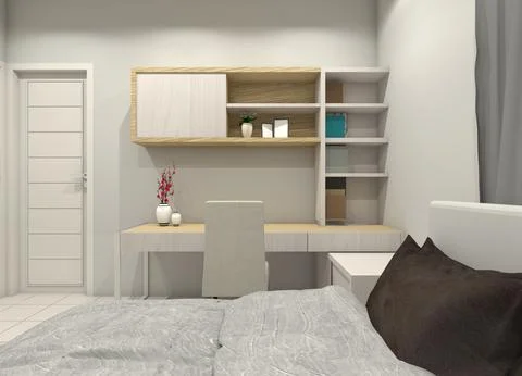 Minimalist Study Desk Design for Interior Kids Bedroom Illustrazione stock