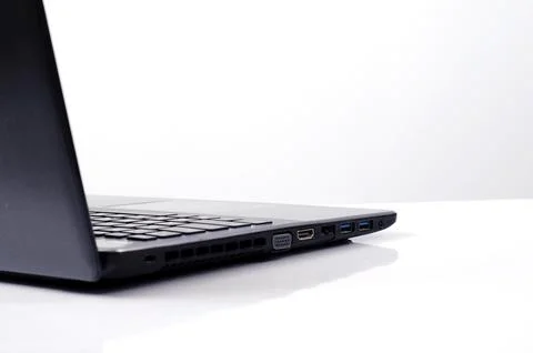 Minimalist style concept with labtop computer on white backgrounds Stock-Fotos