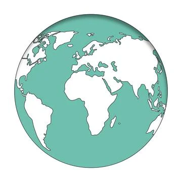 Minimalist stylized world globe map icon on teal background. Vector earth ill Illustrazione stock