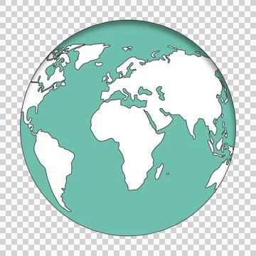 Minimalist stylized world globe map icon on teal background. Vector earth ill Stock Illustration