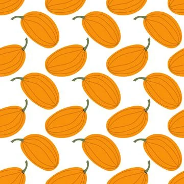 Minimalist Summer Seamless Melon Pattern with Ripe Yellow Cantaloupes on Wh.. Stock Illustration