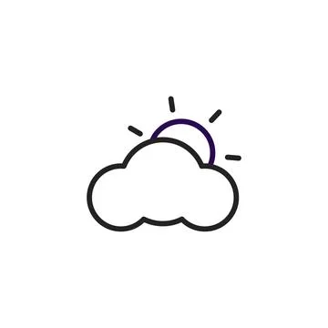 Minimalist sun partially obscured by a cloud, a simple depiction of weather.. Stock Illustration