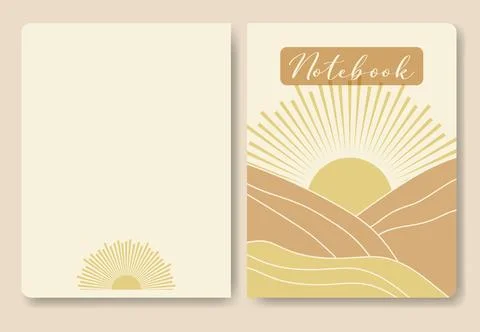 Minimalist sunny valley template for notebook cover. Stock Illustration