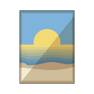 Minimalist sunset over ocean waves and sandy beach Stock Illustration