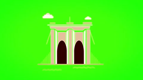 Minimalist suspension bridge animation construction sequence against vibrant Stock Footage 346122002
