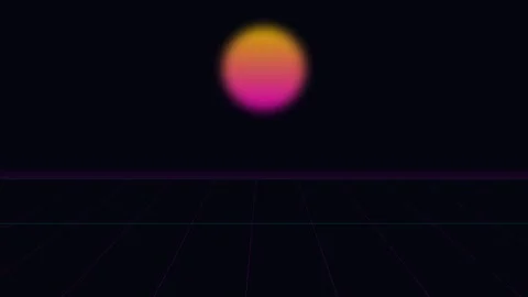 Minimalist synthwave sunset with a glowing gradient sun above a dark grid Video stock 335117360