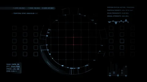 Minimalist Tactical Radar Grid and Diagnostic Mapping Display Interface Stock Footage 337767789