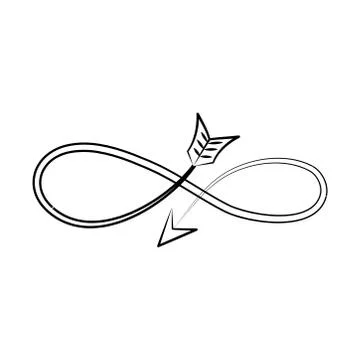 Minimalist tattoo boho infinity arrow line art icon over white background Ilustración de archivo