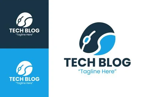 Minimalist Tech Blog Logo with Microchip and Mouse Icon Stock Illustration