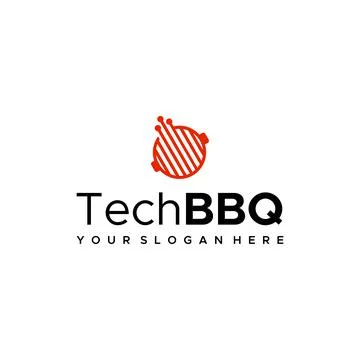 Minimalist TechBBQ line art circuit logo design Stock Illustration