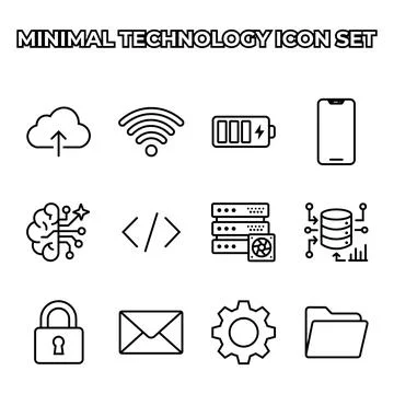 Minimalist Technology Icon Collection Set Representing Digital Connectivity.. Stock Illustration