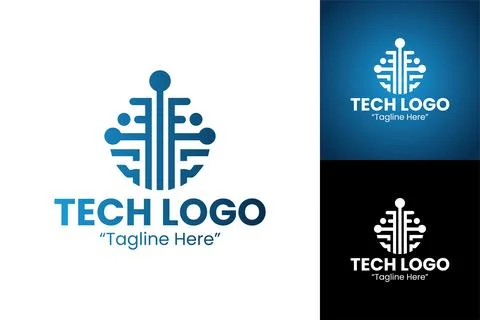 Minimalist Technology Logo with Abstract Circuits and Nodes Stockillustratie