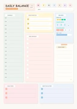 Minimalist time management weekly planner page template Stock Illustration