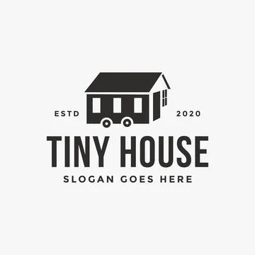 Minimalist tiny house trailer logo vector icon on white background Stock Illustration
