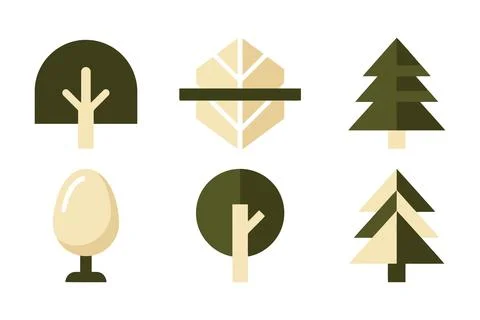 Minimalist tree and leaf vector icons set Vector Stock Illustration