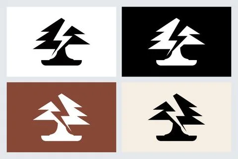 Minimalist Tree and Lightning Bolt Logo Symbol Stock Illustration