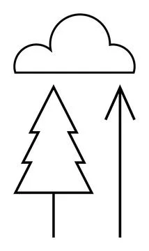 Minimalist Tree, Cloud, and Arrow Line Drawing for Nature and Direction Theme イラスト素材