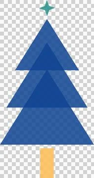 Minimalist tree icon is showing blue triangles under teal star, gold trunk on Stock Illustration