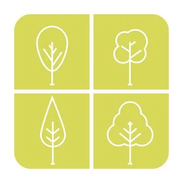 Minimalist tree icons set in flat square frames Stock Illustration