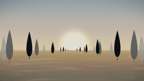 Minimalist tree landscape at sunset. 2d animation Stock-Footage 344650703