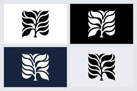 Minimalist Tree Leaf Logo Icon Design Set Stock Illustration