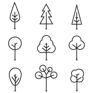 Minimalist tree line icons set in black and white style 스톡 일러스트